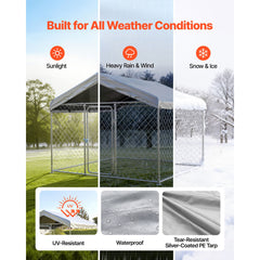 Outdoor Dog Kennel, 2 x 2 x 1.6 m Large Dog Kennel with Secure Lock, Outside Dogs Enclosures with UV-Resistant & Waterproof Roof Cover, Heavy Duty Pet Crate Cage Run for Large Dogs