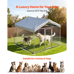 Outdoor Dog Kennel, 2 x 2 x 1.6 m Large Dog Kennel with Secure Lock, Outside Dogs Enclosures with UV-Resistant & Waterproof Roof Cover, Heavy Duty Pet Crate Cage Run for Large Dogs