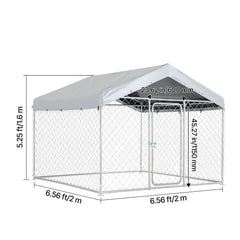 Outdoor Dog Kennel, 2 x 2 x 1.6 m Large Dog Kennel with Secure Lock, Outside Dogs Enclosures with UV-Resistant & Waterproof Roof Cover, Heavy Duty Pet Crate Cage Run for Large Dogs