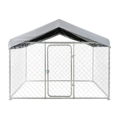 Outdoor Dog Kennel, 2 x 2 x 1.6 m Large Dog Kennel with Secure Lock, Outside Dogs Enclosures with UV-Resistant & Waterproof Roof Cover, Heavy Duty Pet Crate Cage Run for Large Dogs