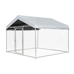 Outdoor Dog Kennel, 2 x 2 x 1.6 m Large Dog Kennel with Secure Lock, Outside Dogs Enclosures with UV-Resistant & Waterproof Roof Cover, Heavy Duty Pet Crate Cage Run for Large Dogs