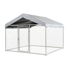 Outdoor Dog Kennel, 2 x 2 x 1.6 m Large Dog Kennel with Secure Lock, Outside Dogs Enclosures with UV-Resistant & Waterproof Roof Cover, Heavy Duty Pet Crate Cage Run for Large Dogs