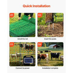 Electric Fence Netting, 0.88 x 49.98 m, PE Net Fencing with Posts & Double-Spiked Stakes, Utility Portable Mesh for Goats, Sheep, Lambs, Deer, Hogs, Dogs, Used in Backyards, Farms, and Ranches