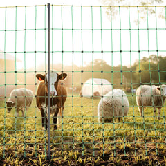 Electric Fence Netting, 0.88 x 49.98 m, PE Net Fencing with Posts & Double-Spiked Stakes, Utility Portable Mesh for Goats, Sheep, Lambs, Deer, Hogs, Dogs, Used in Backyards, Farms, and Ranches