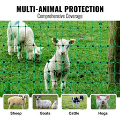Electric Fence Netting, 1.06 x 49.98 m, PE Net Fencing with Posts & Double-Spiked Stakes, Utility Portable Mesh for Goats, Sheep, Lambs, Deer, Hogs, Dogs, Used in Backyards, Farms, and Ranches
