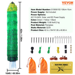 Electric Fence Netting, 1.06 x 49.98 m, PE Net Fencing with Posts & Double-Spiked Stakes, Utility Portable Mesh for Goats, Sheep, Lambs, Deer, Hogs, Dogs, Used in Backyards, Farms, and Ranches