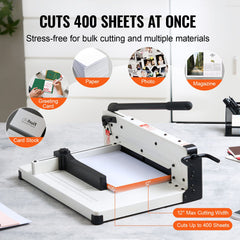 Heavy Duty Paper Cutter, 304.8 mm Industrial Commercial Guillotine Paper Cutter for A4 Paper, 400 Sheet Capacity, Solid Steel Construction, Stack Paper Trimmer for Office Home School Shop, White