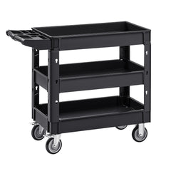 Utility Service Cart, 550 LBS Laod Capacity, 3 Shelf Heavy Duty Plastic Rolling Utility Cart with 360° Swivel Wheels (2 with Brakes), Ergonomic Storage Handle for Warehouse/Garage/Cleaning