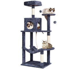 Cat Tree 143 cm Cat Tower with Cat Condo Sisal Scratching Post Dark Grey