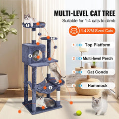 Cat Tree 143 cm Cat Tower with Cat Condo Sisal Scratching Post Dark Grey