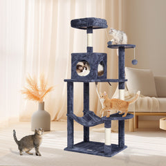 Cat Tree 143 cm Cat Tower with Cat Condo Sisal Scratching Post Dark Grey