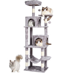 Cat Tree 160 cm Cat Tower with 2 Cat Condos Scratching Post Light Grey