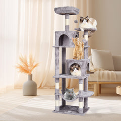 Cat Tree 160 cm Cat Tower with 2 Cat Condos Scratching Post Light Grey