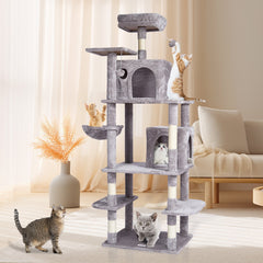 Cat Tree 174 cm Cat Tower with Cat Condos Sisal Scratching Post Light Grey