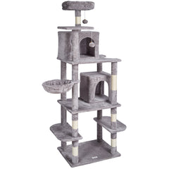 Cat Tree 174 cm Cat Tower with Cat Condos Sisal Scratching Post Light Grey
