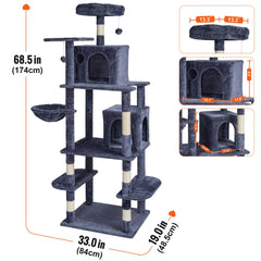 Cat Tree 174 cm Cat Tower with Cat Condos Sisal Scratching Post Dark Grey