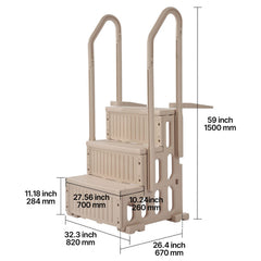 3-Step Taupe Robust Pool Ladder of 2 Handrails for 914.4-1219.2 mm Pools