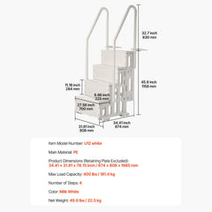 4-Step White Robust Pool Ladder of 2 Handrails for 1219.2-1371.6 mm Pools