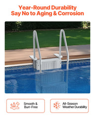 4-Step Grey Robust Pool Ladder of 2 Handrails for 1219.2-1371.6 mm Pools
