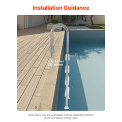 4-Step Stainless Steel Pool Ladder of 2 Handrail for 1371.6 mm Decked Pool
