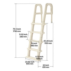5-Step Inclined Robust Pool Ladder of 2 Handrails for 1219.2-1371.6mm Pool