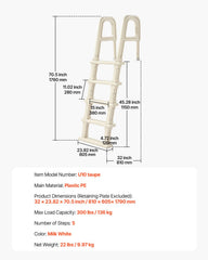 5-Step Inclined Robust Pool Ladder of 2 Handrails for 1219.2-1371.6mm Pool