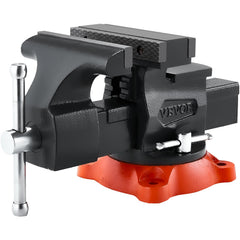Bench Vise, 140 mm Jaw Width, 140 mm Max Jaw Opening Multipurpose Vise with 360° Swivel Locking Base, 73 mm Throat, Heavy Duty Ductile Iron Workbench Vise, Two-Way Jaws for Clamping Round Pipes