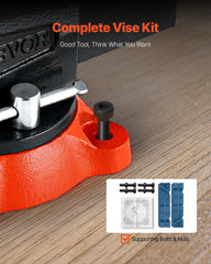 Bench Vise, 140 mm Jaw Width, 140 mm Max Jaw Opening Multipurpose Vise with 360° Swivel Locking Base, 73 mm Throat, Heavy Duty Ductile Iron Workbench Vise, Two-Way Jaws for Clamping Round Pipes