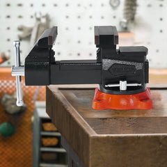 Bench Vise, 140 mm Jaw Width, 140 mm Max Jaw Opening Multipurpose Vise with 360° Swivel Locking Base, 73 mm Throat, Heavy Duty Ductile Iron Workbench Vise, Two-Way Jaws for Clamping Round Pipes