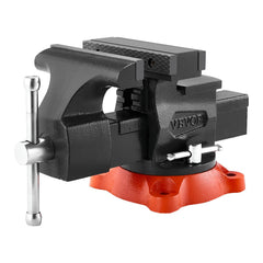 Bench Vise, 140 mm Jaw Width, 140 mm Max Jaw Opening Multipurpose Vise with 360° Swivel Locking Base, 73 mm Throat, Heavy Duty Ductile Iron Workbench Vise, Two-Way Jaws for Clamping Round Pipes
