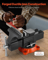 Bench Vise, 127 mm Jaw Width, 125 mm Max Jaw Opening Multipurpose Vise with 360° Swivel Locking Base, 71 mm Throat, Heavy Duty Ductile Iron Workbench Vise with Anvil, for Clamping Round Pipes