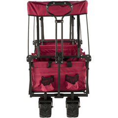 Folding Wagon Cart, Collapsible Folding Garden Cart w/ Shade Beach Utility