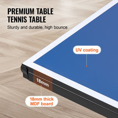 Ping Pong Table, Professional Table Tennis Game, Indoor MDF Portable Table Tennis Table, Foldable Ping Pong Table with Quick Clamp Net and Lockable Wheels, 10 Minute Easy Assembly, 18mm Tabletops