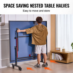 Ping Pong Table, Professional Table Tennis Game, Indoor MDF Portable Table Tennis Table, Foldable Ping Pong Table with Quick Clamp Net and Lockable Wheels, 10 Minute Easy Assembly, 18mm Tabletops
