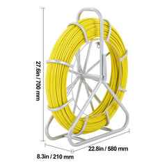 Fish Tape Fiberglass, 129.5 m, 6.35 mm, Duct Rodder Fishtape Wire Puller, Cable Running Rod with Steel Reel Stand, 3 Pulling Heads, Fishing Tools for Walls and Electrical Conduit, Non-Conductive