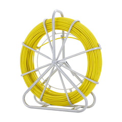 Fish Tape Fiberglass, 129.5 m, 6.35 mm, Duct Rodder Fishtape Wire Puller, Cable Running Rod with Steel Reel Stand, 3 Pulling Heads, Fishing Tools for Walls and Electrical Conduit, Non-Conductive