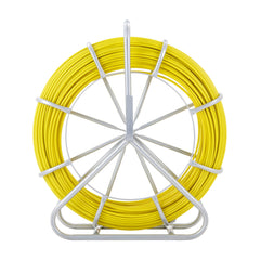 Fish Tape Fiberglass, 129.5 m, 6.35 mm, Duct Rodder Fishtape Wire Puller, Cable Running Rod with Steel Reel Stand, 3 Pulling Heads, Fishing Tools for Walls and Electrical Conduit, Non-Conductive