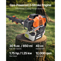 Gas Pole Saw, 43CC 2 Stroke Gas Powered Pole Saws with 25.4 cm Cutting Bar, Cordless Tree Trimmer with Rotatable Head, 2.1 to 3.6 m Extendable, Powerful Chainsaw for Tree Trimming Pruning
