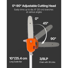 Gas Pole Saw, 43CC 2 Stroke Gas Powered Pole Saws with 25.4 cm Cutting Bar, Cordless Tree Trimmer with Rotatable Head, 2.1 to 3.6 m Extendable, Powerful Chainsaw for Tree Trimming Pruning