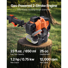 Gas Pole Saw, 25CC 2 Stroke Gas Powered Pole Saws with 30.5 cm Cutting Bar, Cordless Tree Trimmer with 650ml Fuel Tank, 2.12 to 3.62 m Extendable, Powerful Chainsaw for Tree Trimming Pruning