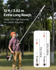 Gas Pole Saw, 25CC 2 Stroke Gas Powered Pole Saws with 30.5 cm Cutting Bar, Cordless Tree Trimmer with 650ml Fuel Tank, 2.12 to 3.62 m Extendable, Powerful Chainsaw for Tree Trimming Pruning