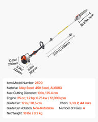Gas Pole Saw, 25CC 2 Stroke Gas Powered Pole Saws with 20.3 cm Cutting Bar, Cordless Tree Trimmer with 650ml Fuel Tank, 2 to 2.74 m Extendable, Powerful Chainsaw for Tree Trimming Pruning