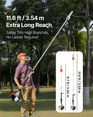Gas Pole Saw, 33CC 2 Stroke Gas Powered Pole Saws with 20.3 cm Cutting Bar, Cordless Tree Trimmer with 850ml Fuel Tank, 2 to 3.5 m Extendable, Powerful Chainsaw for Tree Trimming Pruning