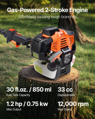 Gas Pole Saw, 33CC 2 Stroke Gas Powered Pole Saws with 20.3 cm Cutting Bar, Cordless Tree Trimmer with 850ml Fuel Tank, 2 to 3.5 m Extendable, Powerful Chainsaw for Tree Trimming Pruning