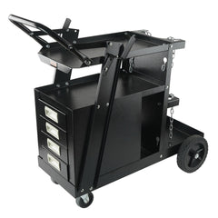 Welding Cart, 2-Tier 4 Drawers Welder Cart with 265 LBS Weight Capacity, Swivel Wheels, Tank Storage Safety Chains, Heavy Duty Rolling MIG Welder Cart for Mig Welder and Plasma Cutter