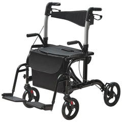 2 in 1 Rollator Walker & Transport Chair for Seniors, Folding Rolling Walker Wheelchair Combo & Footrests, Lightweight Aluminum Mobility Walker with Adjustable Handle, All Terrain Wheels, 136KG