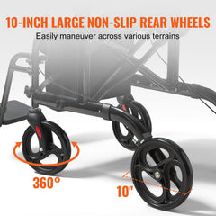 2 in 1 Rollator Walker & Transport Chair for Seniors, Folding Rolling Walker Wheelchair Combo & Footrests, Lightweight Aluminum Mobility Walker with Adjustable Handle, All Terrain Wheels, 136KG