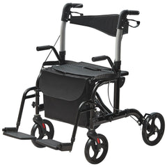2 in 1 Rollator Walker & Transport Chair for Seniors, Folding Rolling Walker Wheelchair Combo & Footrests, Lightweight Aluminum Mobility Walker with Adjustable Handle, All Terrain Wheels, 136KG