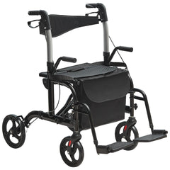 2 in 1 Rollator Walker & Transport Chair for Seniors, Folding Rolling Walker Wheelchair Combo & Footrests, Lightweight Aluminum Mobility Walker with Adjustable Handle, All Terrain Wheels, 136KG