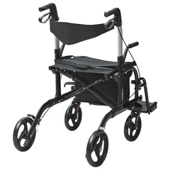 2 in 1 Rollator Walker & Transport Chair for Seniors, Folding Rolling Walker Wheelchair Combo & Footrests, Lightweight Aluminum Mobility Walker with Adjustable Handle, All Terrain Wheels, 136KG